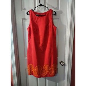 Jones Studio Dress Size 12 Pink With Orange Embroidery Sleeveless